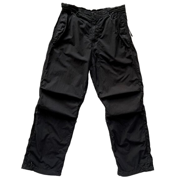 MAHARISHI PACIFIST MILITARY DESIGN BLACK EMBROIDERED BAGGY CARGO PANTS XS